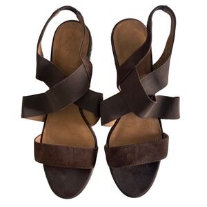Franco Sarto Women's 9M Dark Brown Suede Elastic Strap Wedge Sandals Espadrille